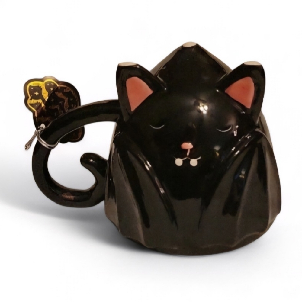 NEW 10 Strawberry Street Black Bat - Cat Hand-Painted Ceramic Mug